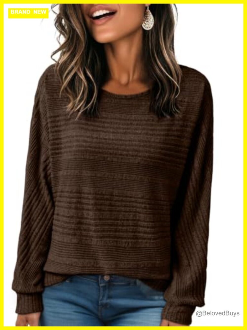 Women's Long Sleeve Batwing Blouse Crew Neck Pullover Top